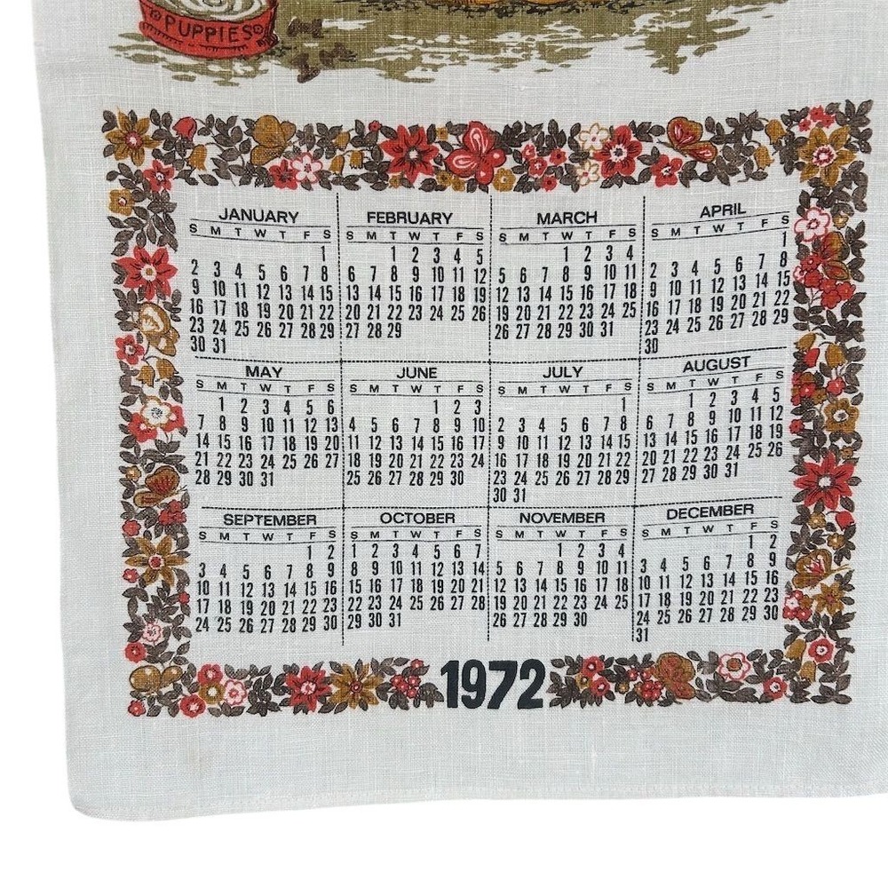 Vintage 1972 Elizabeth Bradley Tea Towel Spaniel Puppies Calendar Design - Picture 2 of 6